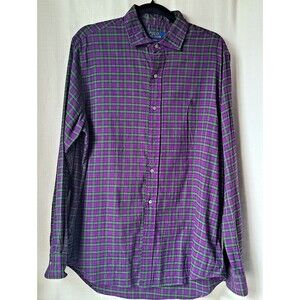 Polo Ralph Lauren Mens Large Classic Fit Purple Green Plaid Cotton Shirt L
